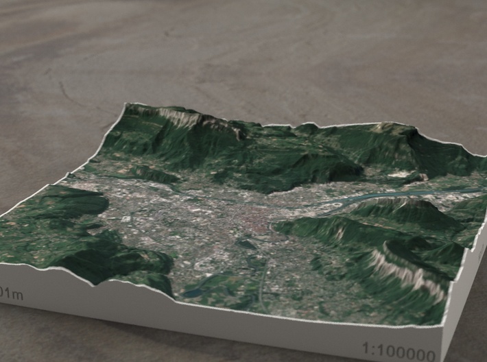 Grenoble, France, 1:100000 3d printed