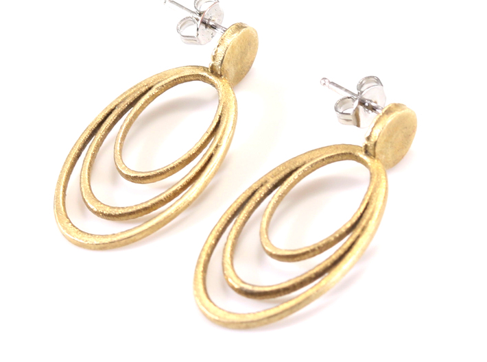Triple Hoop Post Earrings 3d printed Earrings Printed in Brass