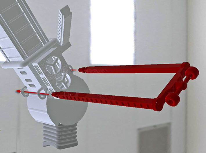 Articulated airport jetway (aerobridge), 1:200 3d printed Fitting riser masts to rings on cab