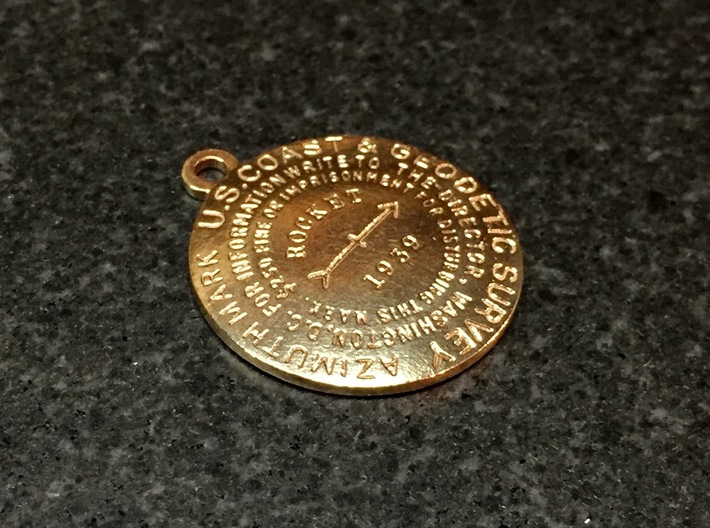 Azimuth Mark Keychain 3d printed Raw bronze with custom image text.