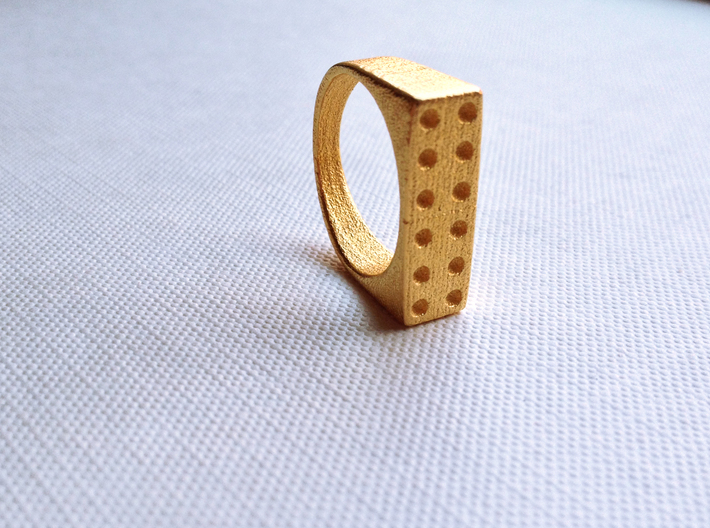 Domino Ring 3d printed Polished Gold Steel