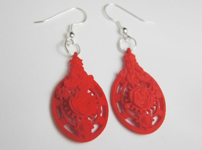 Botanika Mechanicum Earrings 3d printed Coral Red Strong and Flexible