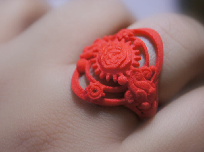 Botanica Mechanicum Ring SIZE 6 3d printed Coral red Strong and Flexible