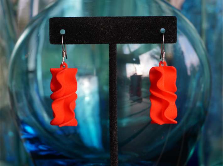 Sinusoidal Rotini Earrings 3d printed Sinusoidal Rotini in Red Strong &amp; Flexible Polished