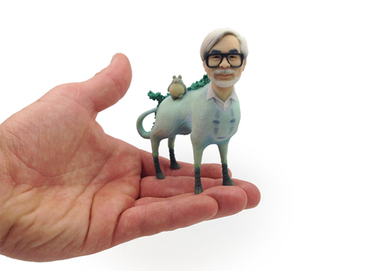 The Hiyatoro Miyazaki Spirit 3d printed This is the actual Full Color Sandstone 3D-print, shown in my hand for scale.