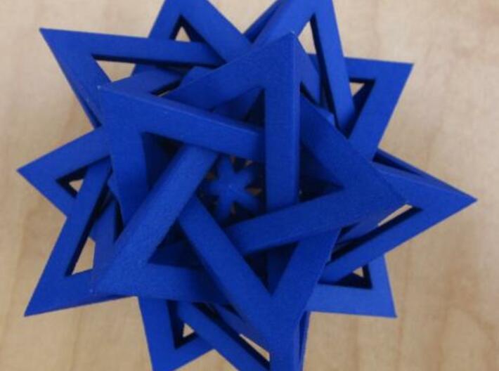 Five Tetrahedra Plus 3d printed Printed and dyed using RIT "royal blue".