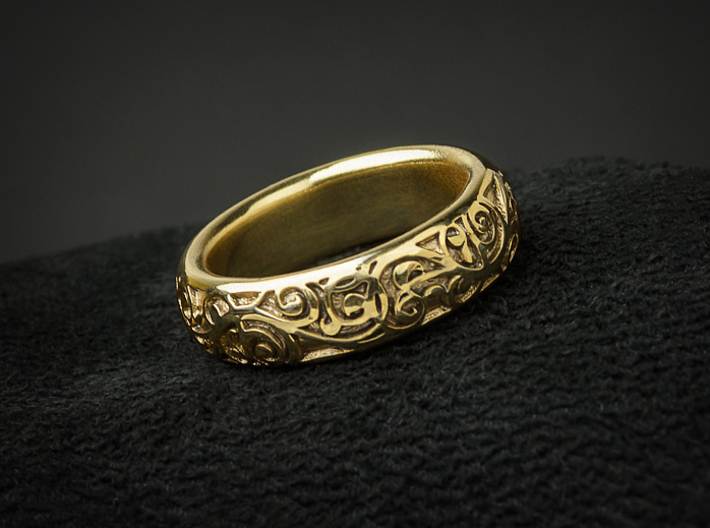 Swirling Vine Ring - Size 7 3d printed Shown here in Gold Plated Brass