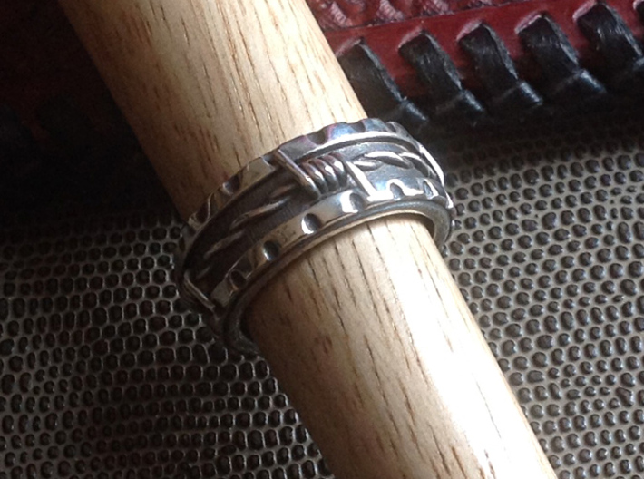 Barbed Wire Ring - Size 91/2 (19.35 mm) 3d printed Shown with Liver of Sulfur Patina