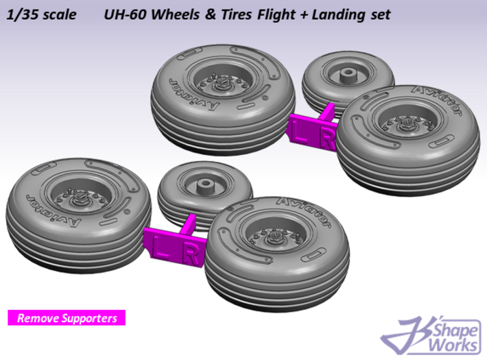 1/35 UH-60 Wheels & Tires Flight + Landing set 3d printed 
