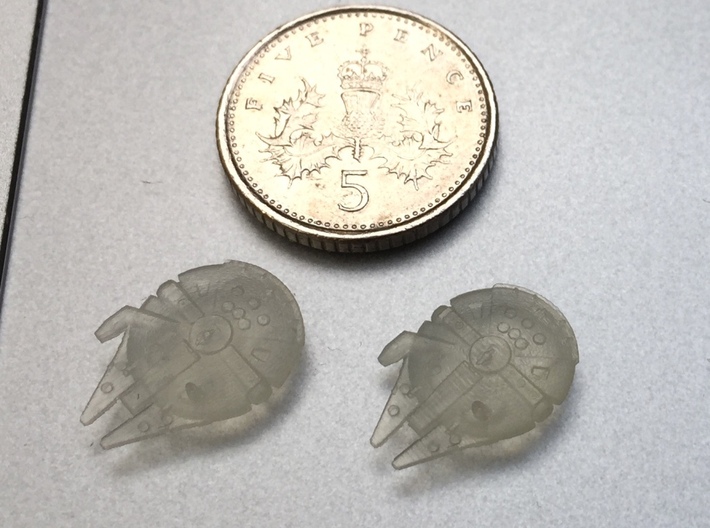 1:2700 Twin Millenium Falcons 3d printed A UK 5p is the same basic size as a US or Canadian dime or a 2 eurocent coin