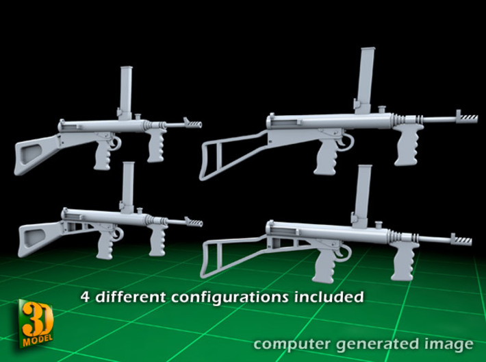 Owengun (1:56) 3d printed 1:56th Scale Owen gun - 4 versions included