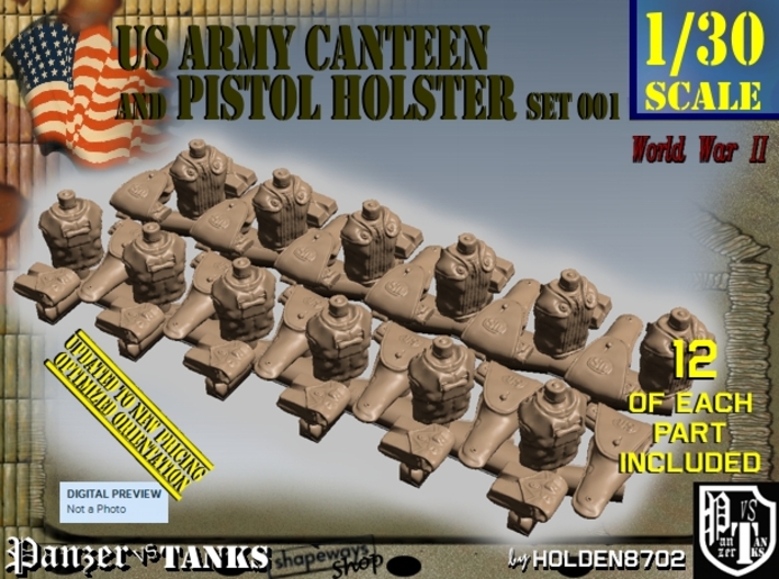 1-30 US Pistol Holster-Canteen WWII Set001 3d printed