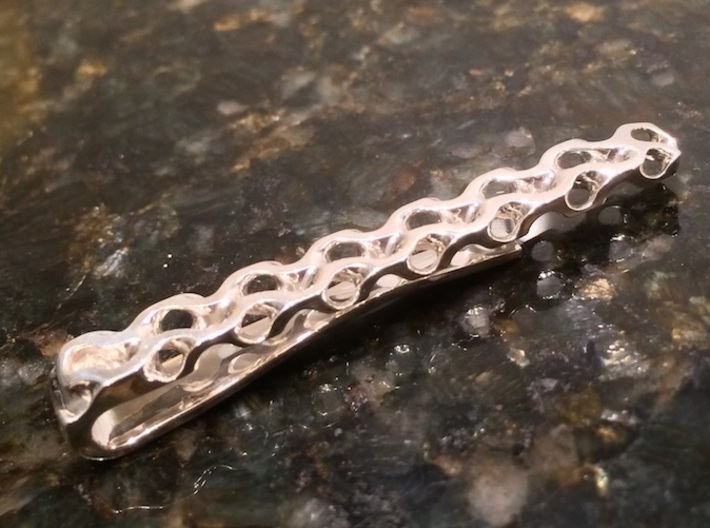 Gyroid Tie Bar 3d printed Side [Polished Silver] (Courtesy of N. Chéchan)