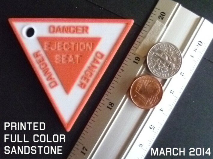 2.5 inch KeyChain DANGER EJECTION SEAT Red on Whit 3d printed