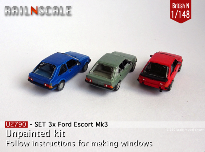 SET 3x Ford Escort Mk3 (British N 1:148) 3d printed 