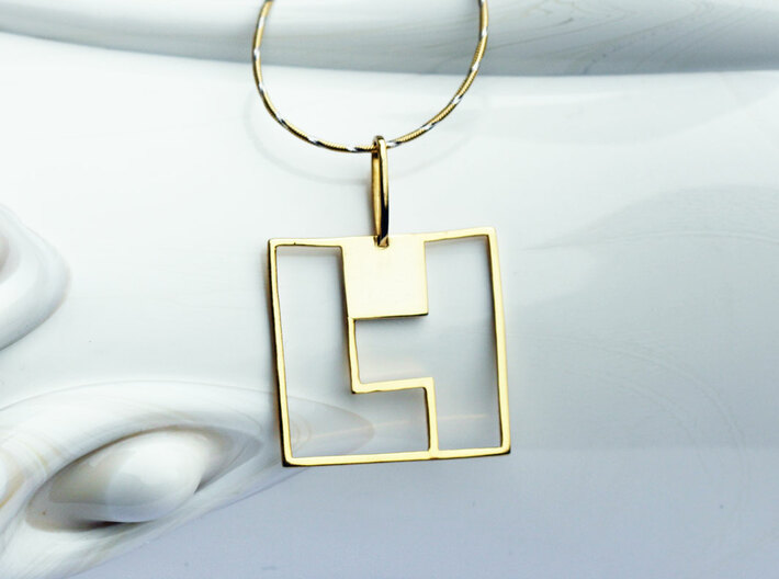 Tetromino Pendant - Square 3d printed Tetromino Pendant Square in Gold Plated Brass