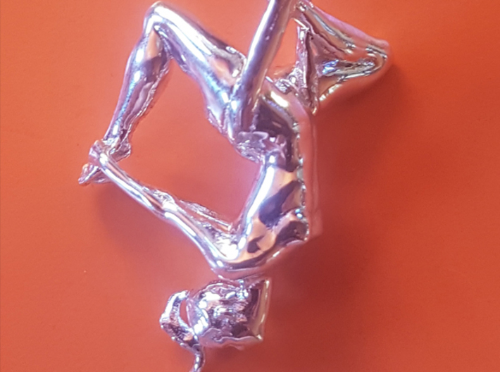 "Yurte"  pendant 3d printed A small silver pendant representing an aerialist. (Gymnast on aerial silks.)