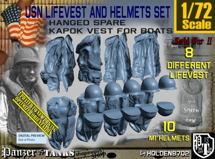 1/72 USN Hanged Lifevest and Helmets Set001 3d printed
