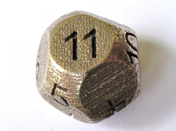 D11 Sphere Dice 3d printed In Stainless Steel (numbers manually inked) - picture courtesy of Justin M.