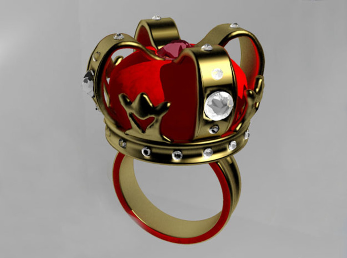 Crown Ring 3d printed Shown with added gold leaf and crystals