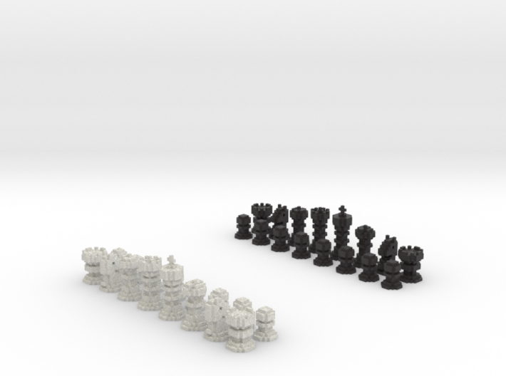 3D Pixel Chess Pieces - Classic Black &amp; White 3d printed