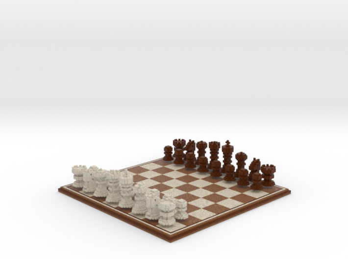 3D Pixel Chess Set - Wooden 3d printed