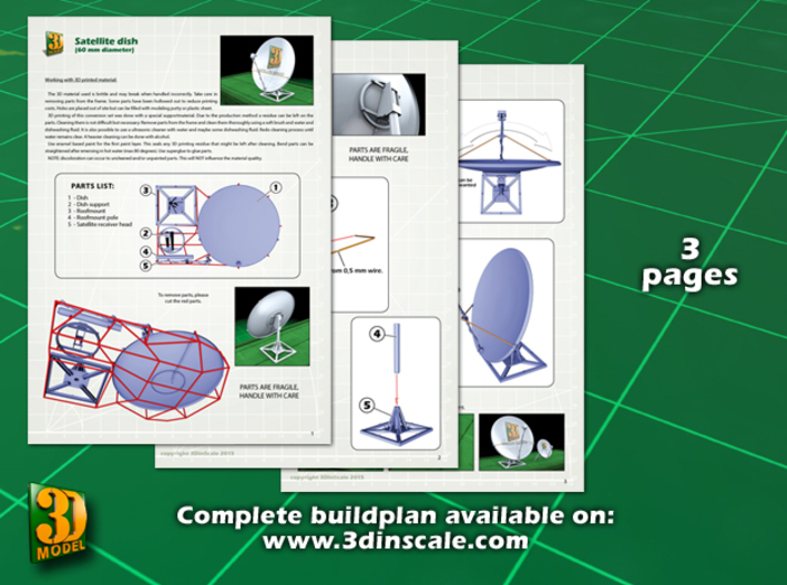 Satellite dish (60mm) double pack 3d printed Satellite dish 60 mm double pack - instruction sheet