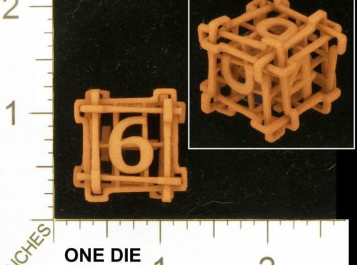 Interlocked Die (Small) 3d printed Photo by Kevin Cook in an early, unpolished, orange strong and flexible.