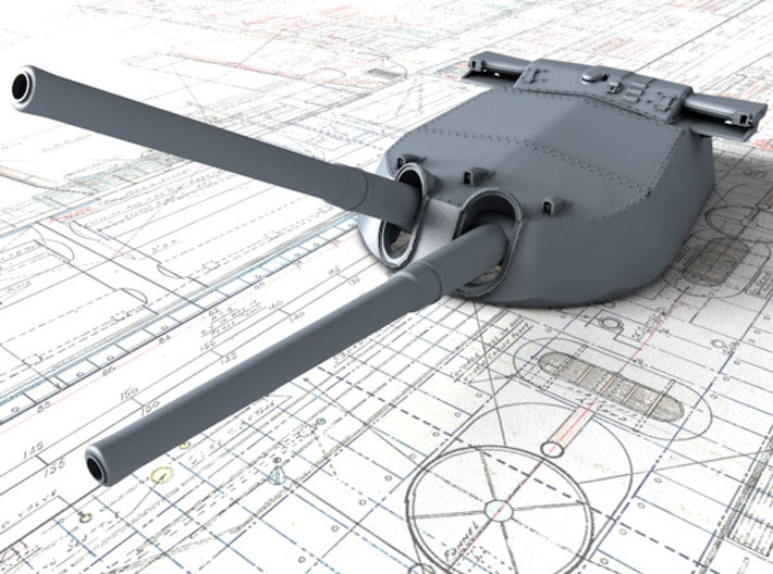 1/200 15" MKI* Queen Elizabeth Class Guns x4 3d printed 3d render showing adjustable barrels