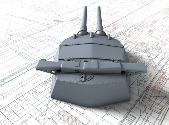 1/700 15" MKI* QE Class Guns w. Blast Bags x4 3d printed 3d render showing B Turret detail