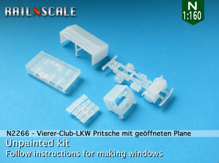 Vierer-Club-LKW Pritsche mit geöffneten Plane (N) 3d printed 
