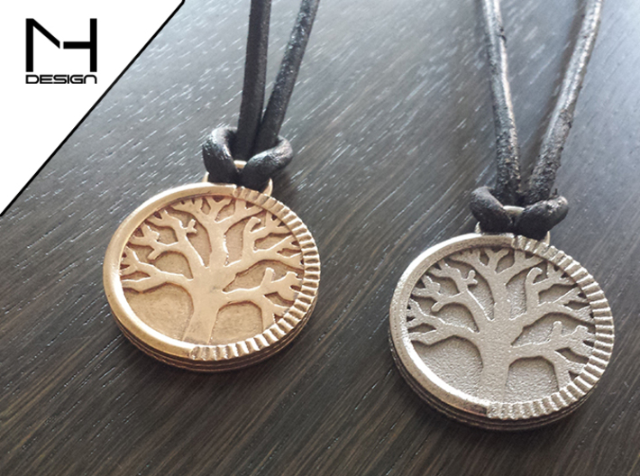 Tree of Life Pendant 3d printed Raw Bronze &amp; Polished Nickel Steel