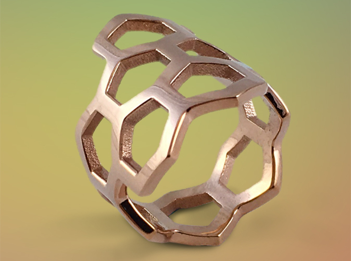 Honeycomb Ring 3d printed Featured Image: 14K Rose Gold Plated