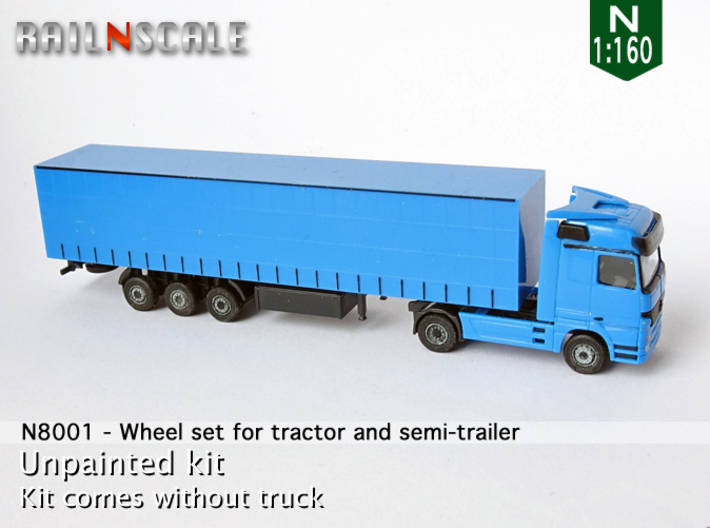 Wheel set for tractor and semi-trailer (N 1:160) 3d printed