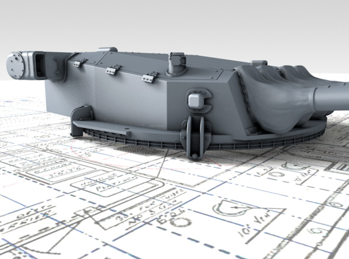 1/350 Dunkerque 330 mm/50 (13") Guns w. Blast Bags 3d printed 3d render showing Turret II detail