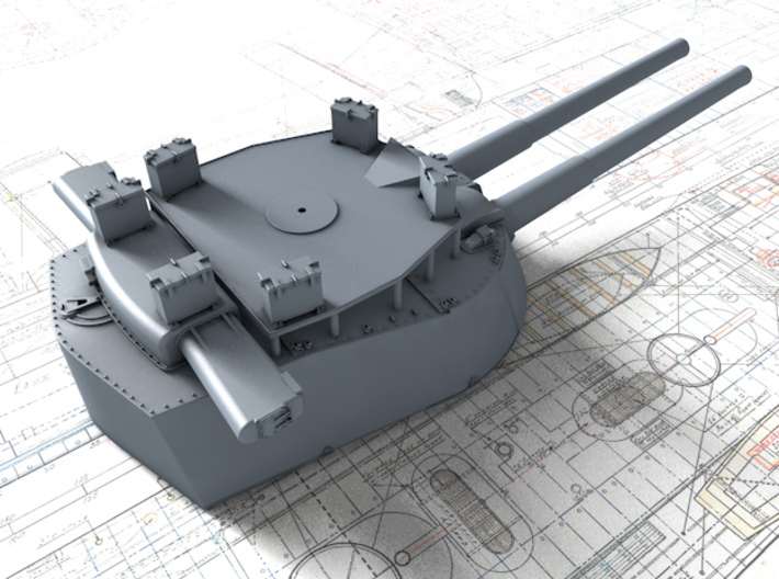 1/450 HMS Vanguard MKI* 15" Guns 3d printed 3d render showing B Turret detail