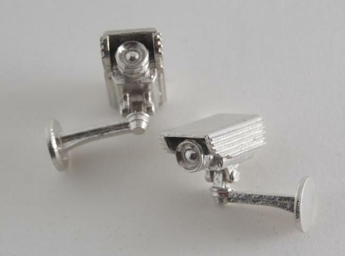 CCTV surveillance camera cufflinks 3d printed White background 3