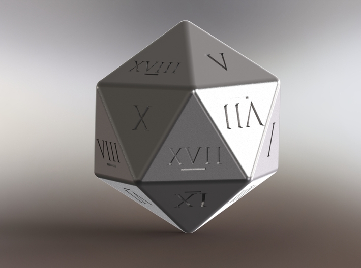 D20 - Roman Numerals 3d printed Stainless Steel Render in Solidworks