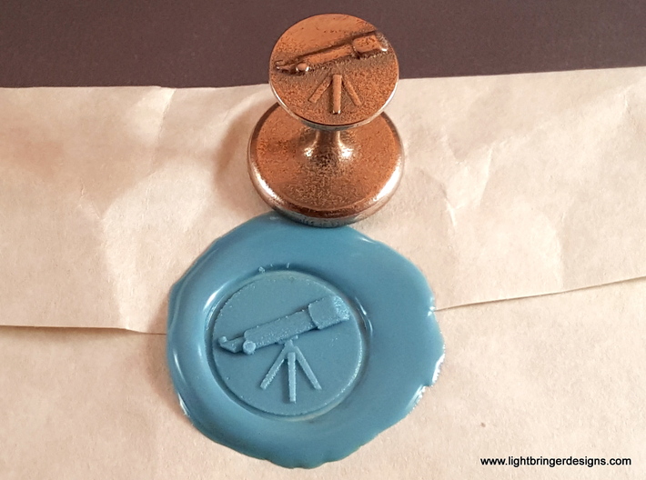 Telescope Wax Seal 3d printed Telescope wax seal with impression in Light Blue wax.
