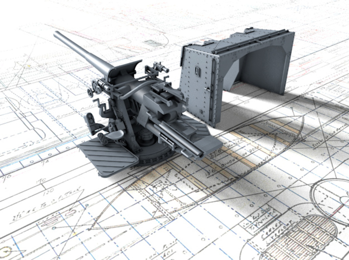 1/144 4.7"/45 (12cm) QF Mark IX CPXVII Guns x4 3d printed 3d render showing product detail