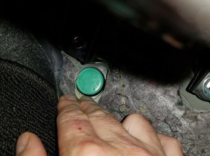 Scion FRS Subaru BRZ Toyota 86 Resonator Plug 3d printed Pulling the carpet back by hand, exposes the hole so the plug can be inserted