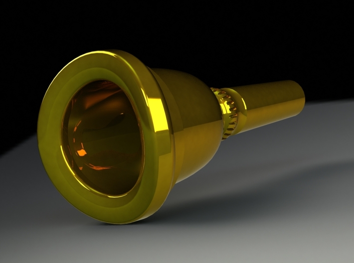 Tuba Mouthpiece, Contoured Rim - 1.28 Inch ID 3d printed Rendering of a tuba mouthpiece with a bent or contoured rim variation  