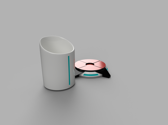 Portal ® Coffee Cup Stand - Portal 2 button 3d printed Cup Stand & Cup front-right view