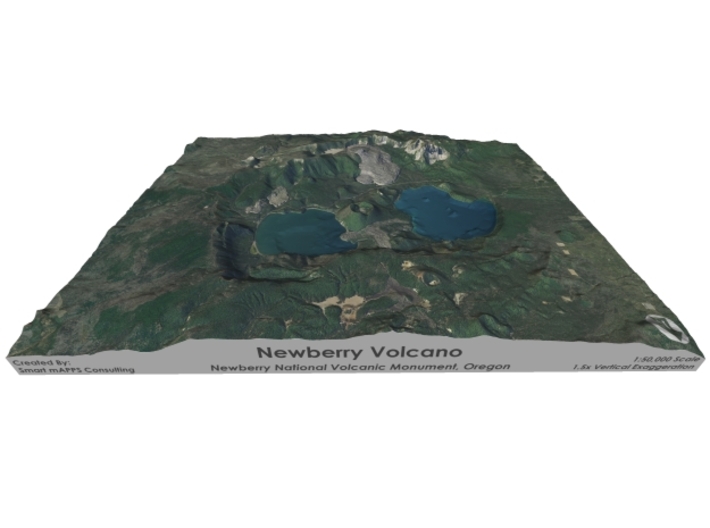 Newberry Volcano Map, Oregon: 8"x10" 3d printed 