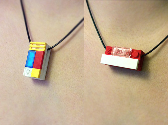 bX Necklace (2x4) 3d printed White + Coral Red Strong & Flexible Polished (String and Lego pieces not included)