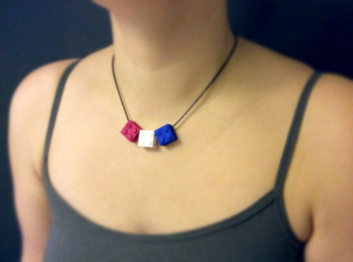 bX Necklace (2x2) 3d printed Polished Strong & Flexible Plastic: Hot Pink + White + Royal Blue (sold separatelly, string not included)