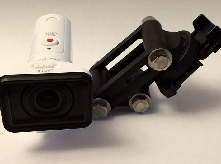 Action Camera Helmet Stabilizer Kit 3d printed Assembled kit in white S&F polished dyed black with Fiebing's leather dye. (Hardware not included)