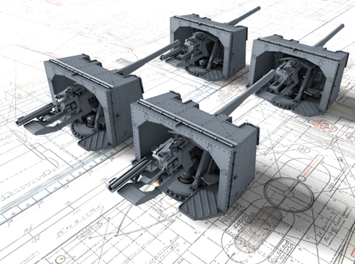 1/600 4.7"/45 (12cm) QF Mark IX CPXVII Guns x8 3d printed 3d render showing product detail