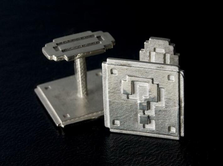 Question block cufflinks 3d printed Cast in sterling silver from Frosted Ultra Detail
