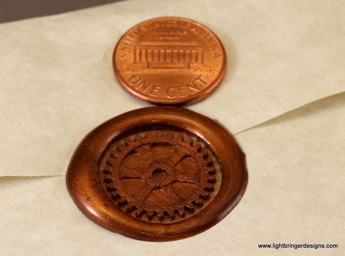 Gear Wax Seal 3d printed Just the wax impression, with penny for scale.  